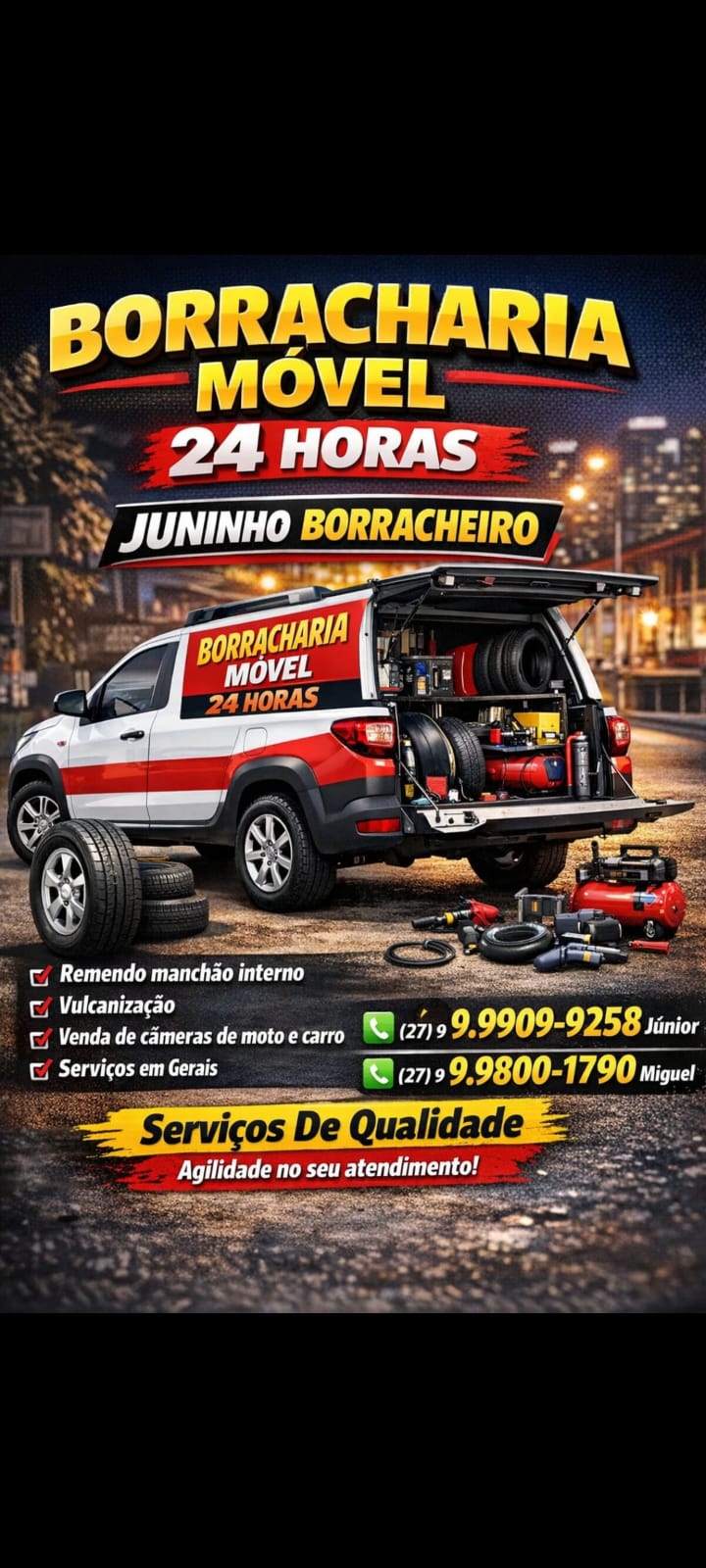 Borracharia móvel 24 horas Juninho Borracheiro em atendimento automotivo